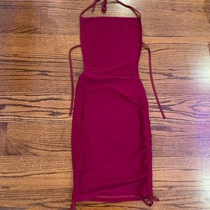 FASHION NOVA | Burgundy Ruched Open Back Mini Dress